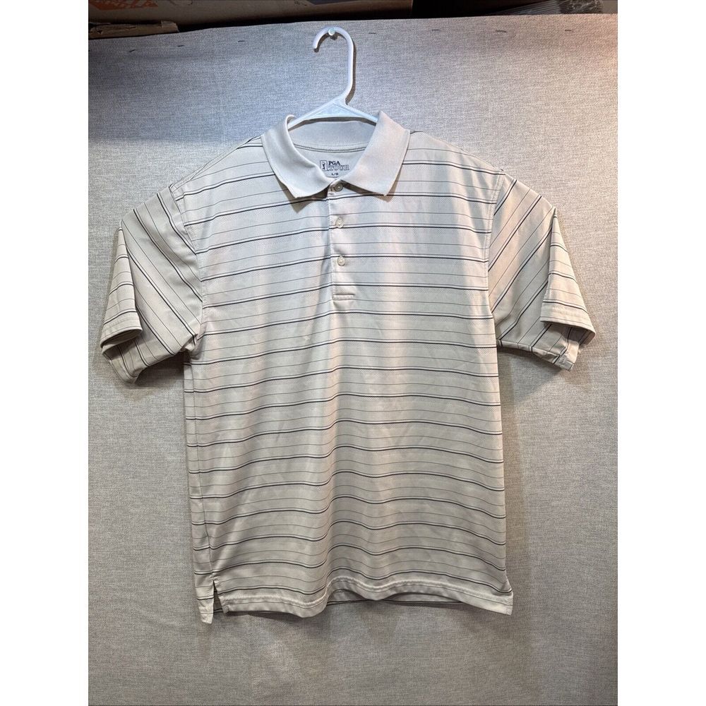 PGA Tour Tan Striped Golf Shirt, Size Large‎ Excellent Condition,golfing, Sports